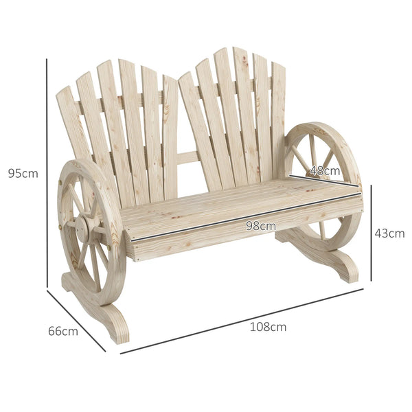 Gartenbank, Wagenrad-Design, für 2 Personen, Naturholz