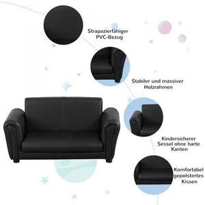 Kindersofa mit Hocker Sofa Sessel Kinder Kindersessel PVC schwarz