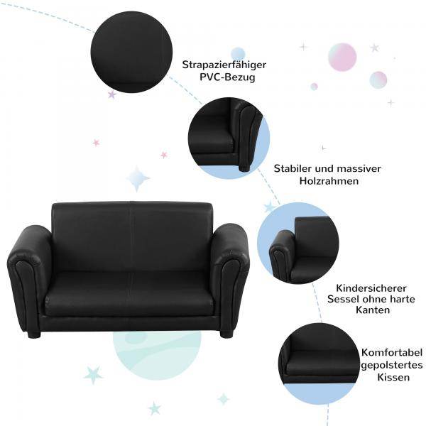 Kindersofa mit Hocker Sofa Sessel Kinder Kindersessel PVC schwarz