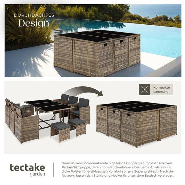 Rattan Sitzgruppe Malaga 6+4+1, natur