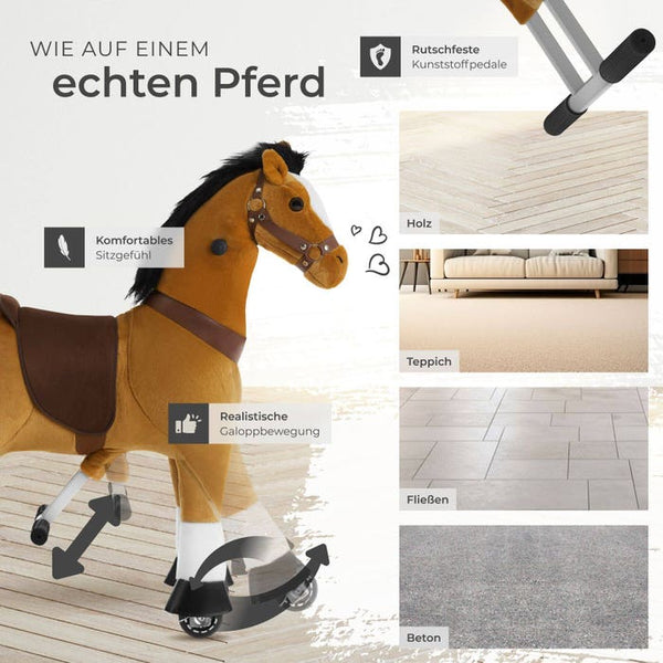 Schaukelpferd auf Rollen, Plüsch, realistisches Design 29 x 76 x 85 cm