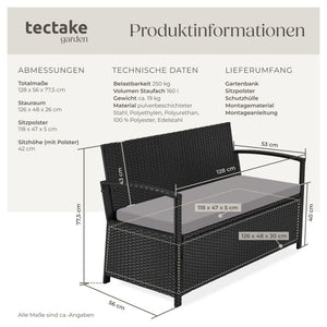 Rattan-Gartenbank Vecchia 2-Sitzer mit Stauraum schwarz