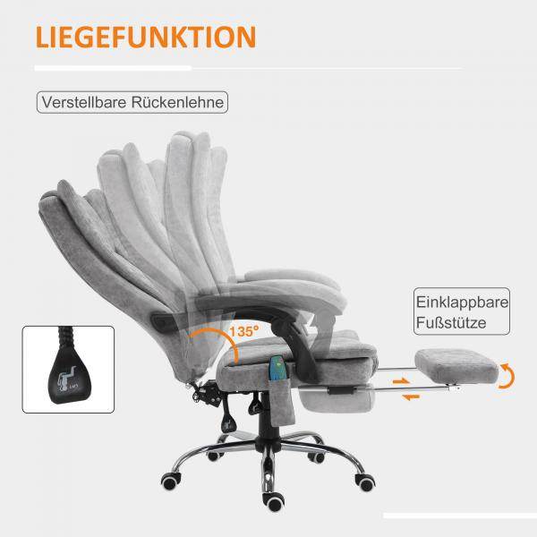 Bürostuhl Massagesessel Heizfunktion Liegefunktion Fussstütze Grau