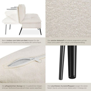 Schlafsofa Tokio 3in1 mit neigbarer Rückenlehne creme-weiss