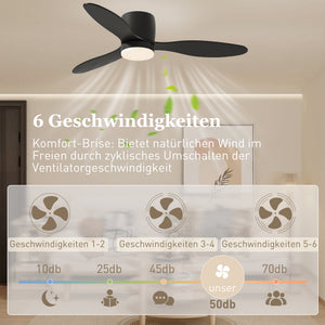 Deckenventilator mit Lampe Fernbedienung und dimmbar schwarz