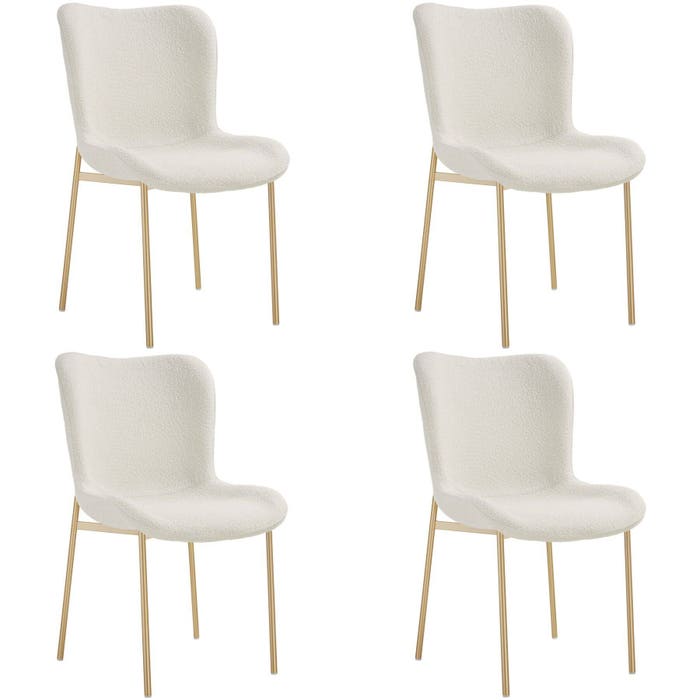 Ensemble de 4 chaises rembourrées Tessa Bouclé blanc/or