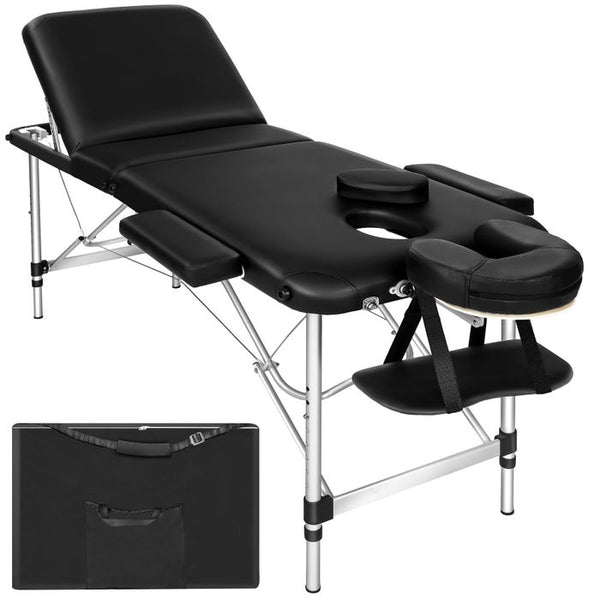 3 Zonen Massageliege mit 5cm Polsterung und Aluminiumgestell schwarz