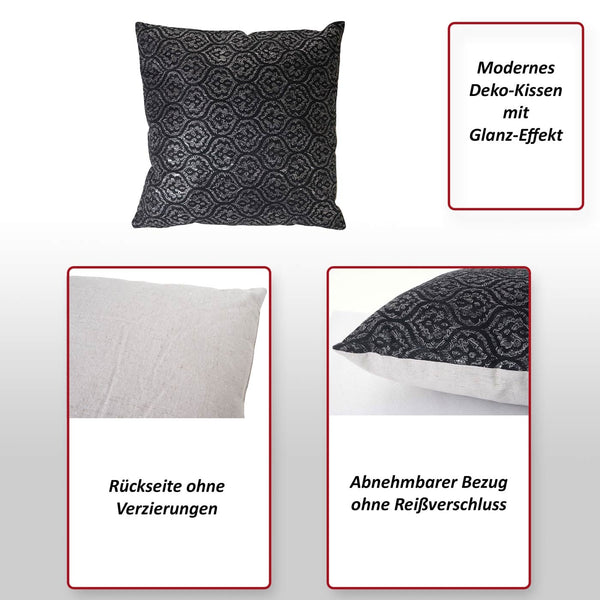 Deko-Kissen Barock Sofakissen Zierkissen mit Füllung Glanz-Effekt 45x45cm schwarz
