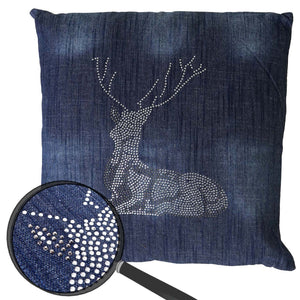 Deko-Kissen Hirsch Sofakissen Zierkissen mit Füllung Glitzersteine 45x45cm blau
