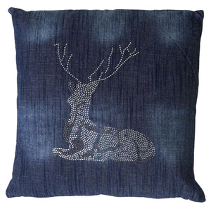 Deko-Kissen Hirsch Sofakissen Zierkissen mit Füllung Glitzersteine 45x45cm blau