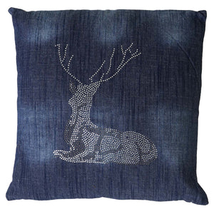 Deko-Kissen Hirsch Sofakissen Zierkissen mit Füllung Glitzersteine 45x45cm blau