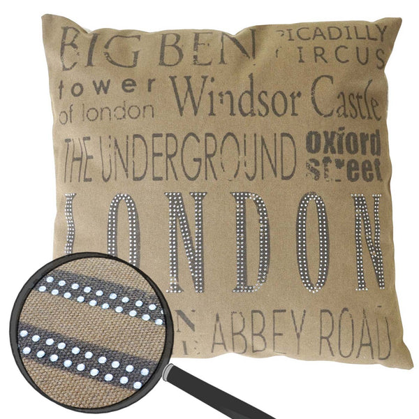Deko-Kissen London Sofakissen Zierkissen mit Füllung Glitzersteine 45x45cm braun