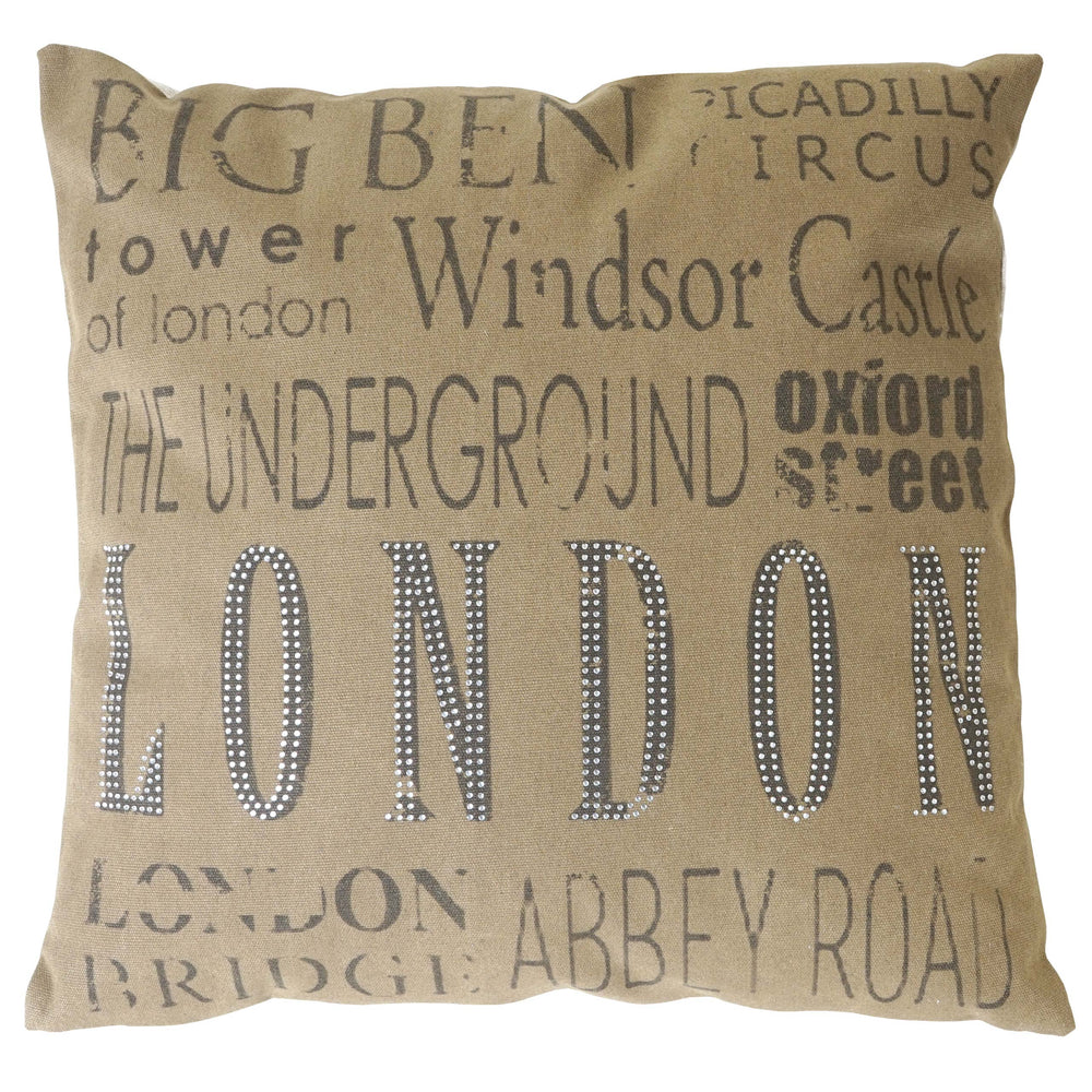Deko-Kissen London Sofakissen Zierkissen mit Füllung Glitzersteine 45x45cm braun