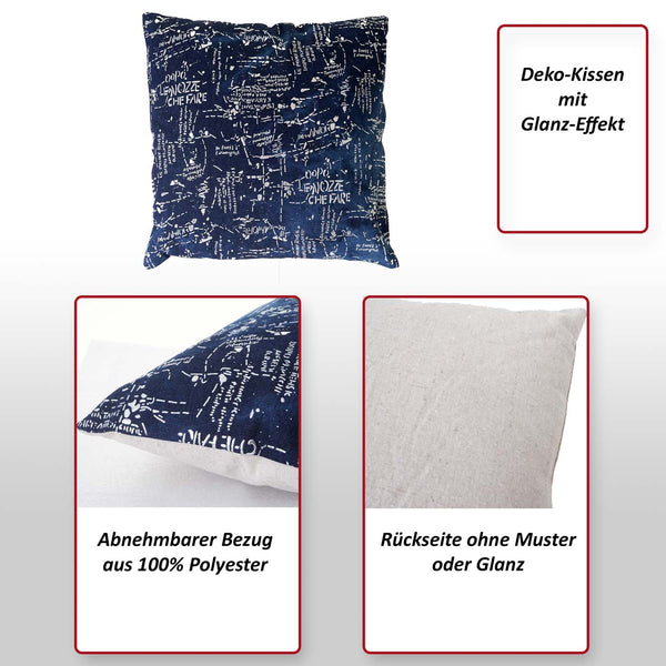 Deko-Kissen Schrift Sofakissen Zierkissen mit Füllung Glanz-Effekt 45x45cm blau