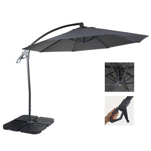 Deluxe Ampelschirm Sonnenschirm rund Ø3m Polyester Alu/Stahl 14kg mit Ständer anthrazit