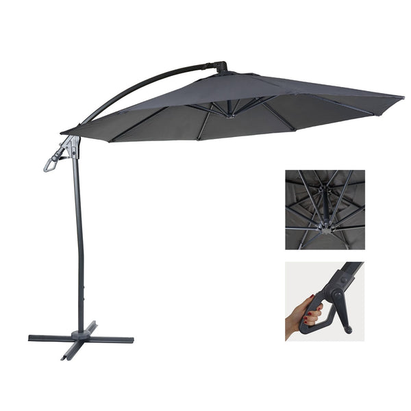 Deluxe Ampelschirm Sonnenschirm rund Ø3m Polyester Alu/Stahl 14kg ohne Ständer anthrazit