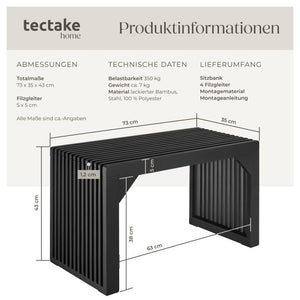 Sitzbank Ribb Lamellenoptik schwarz 73 x 35 x 43 cm