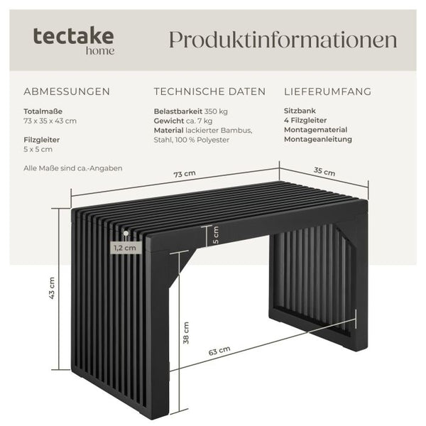 Sitzbank Ribb Lamellenoptik schwarz 73 x 35 x 43 cm