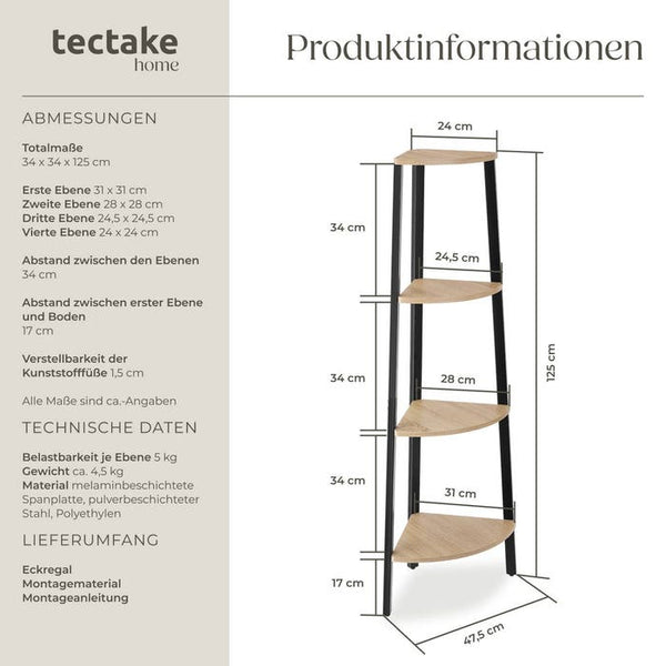 Eckregal Newbridge 34x34x125cm Industrial Holz hell, Eiche Sonoma