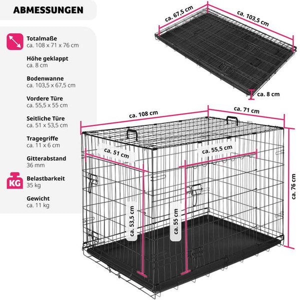 Hundekäfig-Gitterbox Luna 108 x 71 x 76 cm
