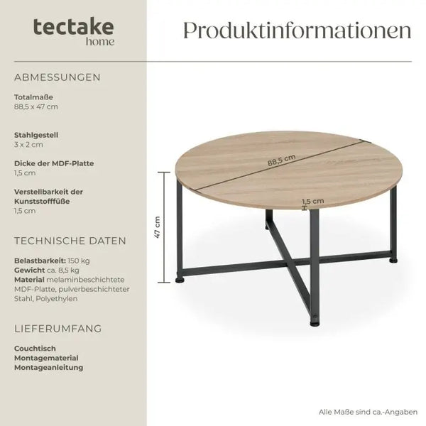 Couchtisch Aberdeen Industrial Holz hell, Eiche Sonoma
