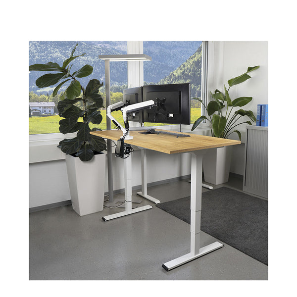 CONTINI höhenverstellbarer Bürotisch 1.4x0.8m Eiche / Gestell ET225E weiss RAL 9016