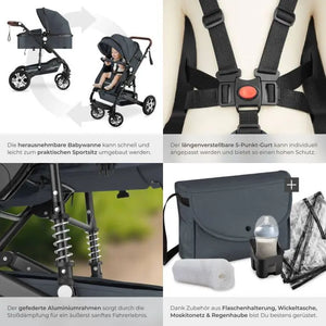 Kombi-Kinderwagen Mats klappbar mit 5-Punkt-Gurt anthrazit