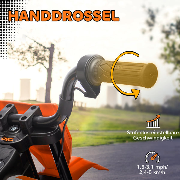 Elektro-Kindermotorrad Dirt-Bike 12V mit Musik und Stützrädern 3-6 Jahre orange