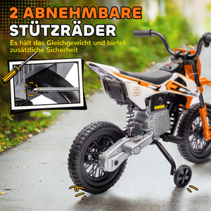 Elektro-Kindermotorrad Dirt-Bike 12V mit Musik und Stützrädern 3-6 Jahre orange