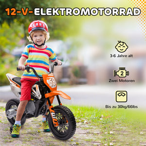 Elektro-Kindermotorrad Dirt-Bike 12V mit Musik und Stützrädern 3-6 Jahre orange