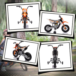 Elektro-Kindermotorrad Dirt-Bike 12V mit Musik und Stützrädern 3-6 Jahre orange