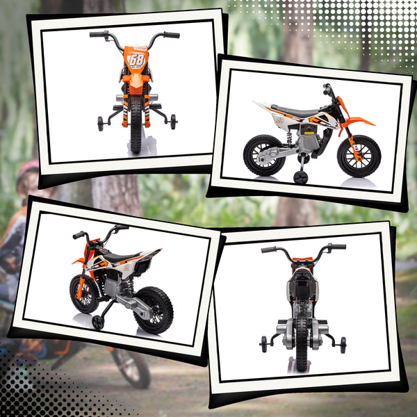 Elektro-Kindermotorrad Dirt-Bike 12V mit Musik und Stützrädern 3-6 Jahre orange