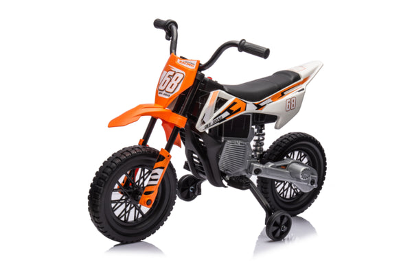 Elektro-Kindermotorrad Dirt-Bike 12V mit Musik und Stützrädern 3-6 Jahre orange