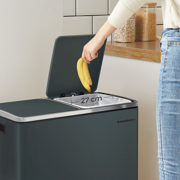Doppel-Mülleimer Abfalleimer Absenkautomatik 60L Metall Rauchgrau