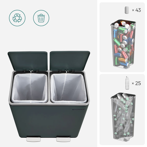 Doppel-Mülleimer Abfalleimer Absenkautomatik 60L Metall Rauchgrau