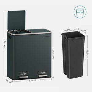 Doppel-Mülleimer Abfalleimer Absenkautomatik 60L Metall Rauchgrau