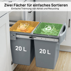 Doppel Mülleimer ausziehbar für Küchenschrank Küche 2x20L