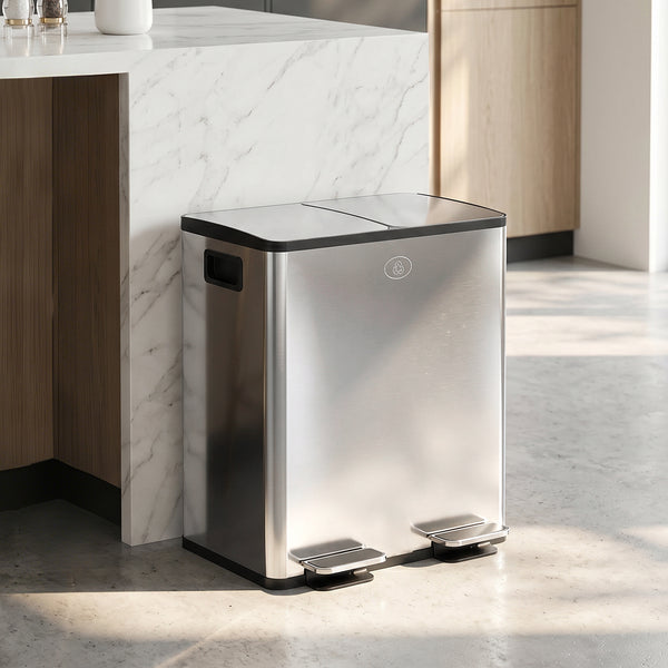 Doppelmülleimer mit Pedal für Küche 2x20L Edelstahl