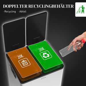 Doppelmülleimer mit Pedal für Küche 2x20L Edelstahl