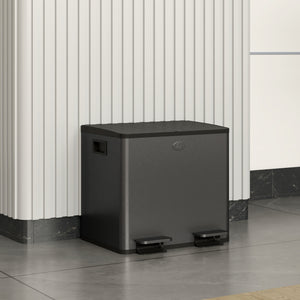 Doppelmülleimer mit Pedal 30L Edelstahl schwarz