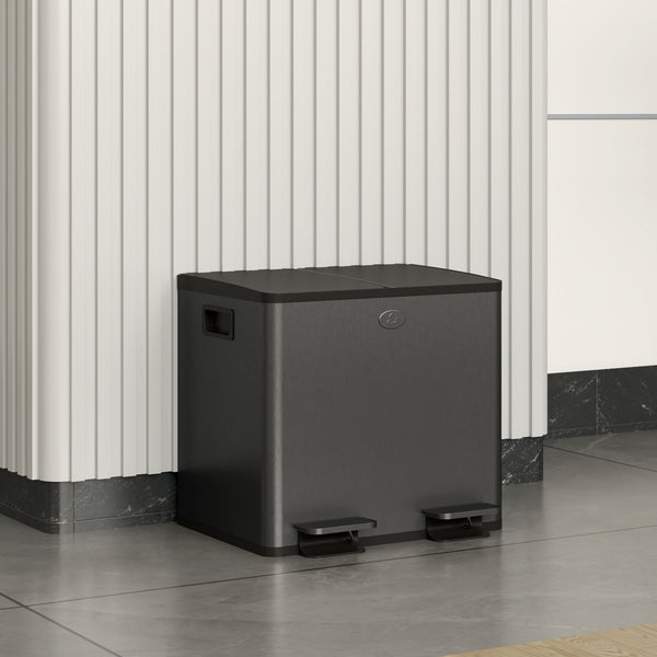 Doppelmülleimer mit Pedal 30L Edelstahl schwarz