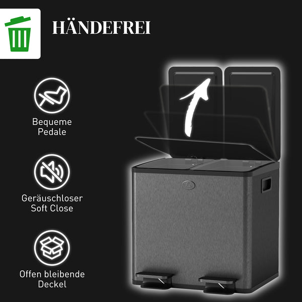 Doppelmülleimer mit Pedal 30L Edelstahl schwarz