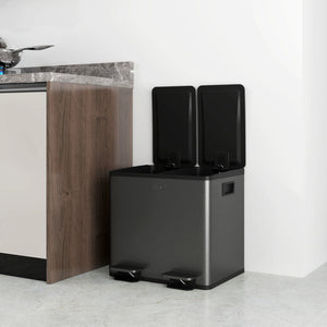 Doppelmülleimer mit Pedal 30L Edelstahl schwarz