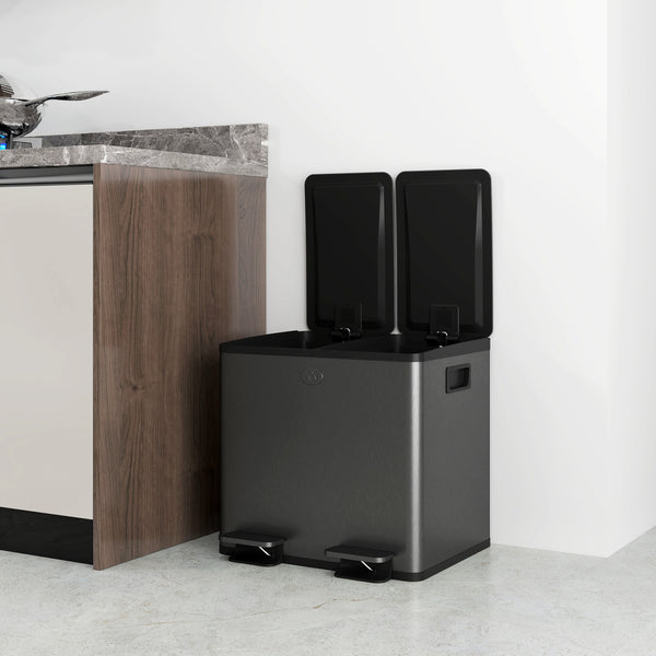 Doppelmülleimer mit Pedal 30L Edelstahl schwarz