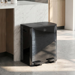 Doppelmülleimer mit Pedal 40L Edelstahl Kunststoff schwarz