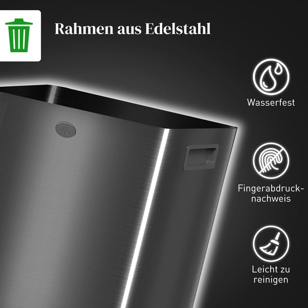 Doppelmülleimer mit Pedal 40L Edelstahl Kunststoff schwarz