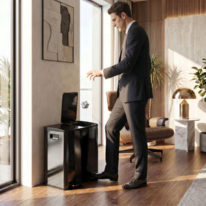 Doppelmülleimer mit Pedal 40L Edelstahl Kunststoff schwarz