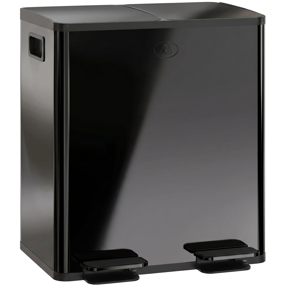 Doppelmülleimer mit Pedal 40L Edelstahl Kunststoff schwarz