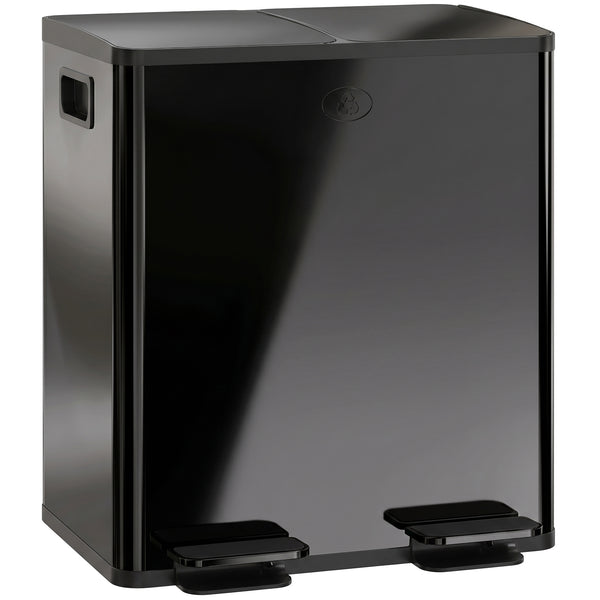 Doppelmülleimer mit Pedal 40L Edelstahl Kunststoff schwarz
