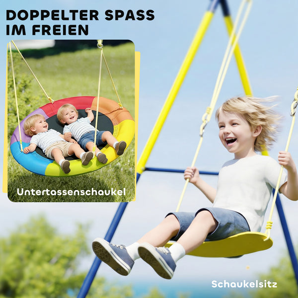 Doppelschaukel mit Nestschaukel und Gurtschaukel für Kinder 3-8 Jahre